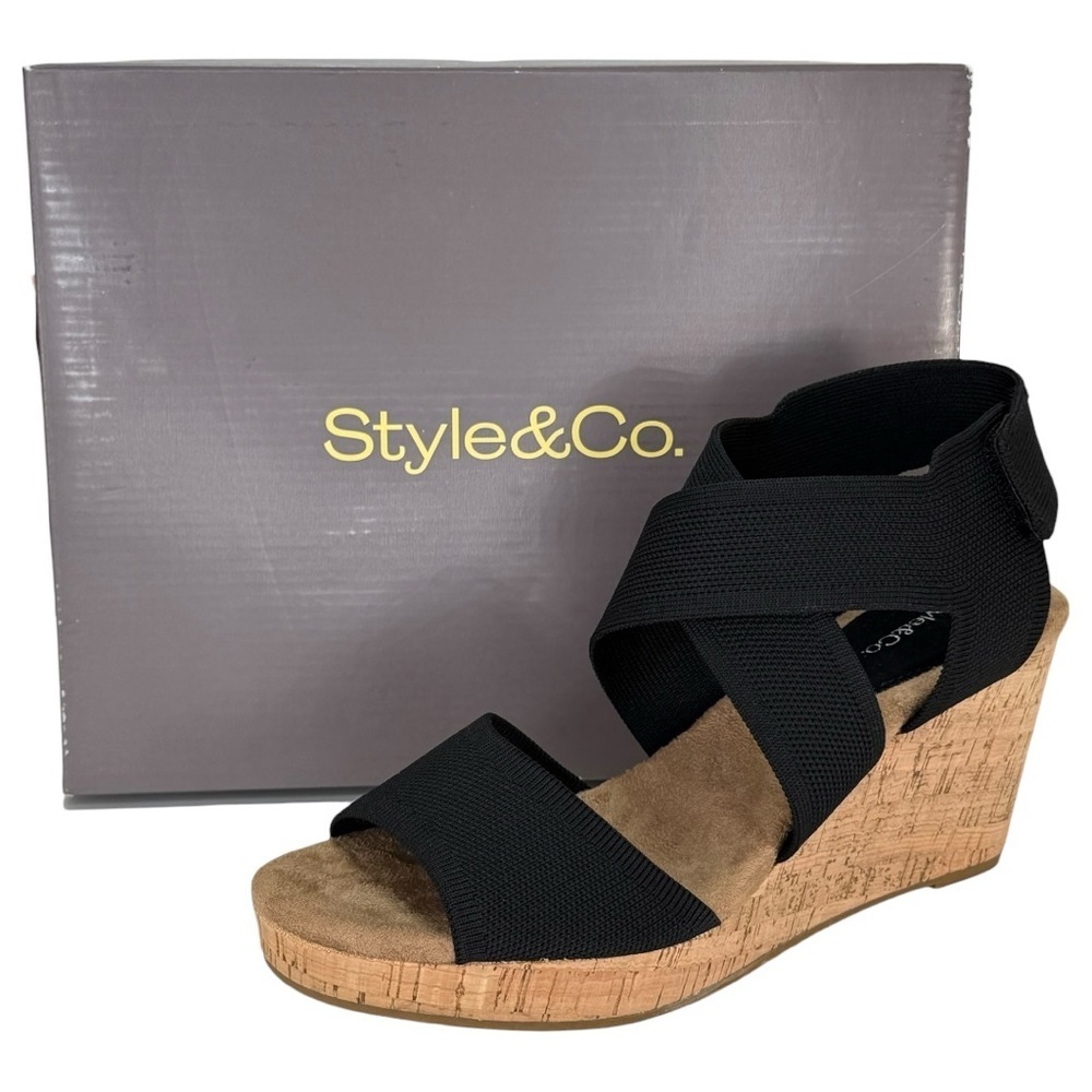 Style & Co. Sicilyy Black Cross Strap Cork Womens Wedge Sandals Size 10M - Picture 13 of 13